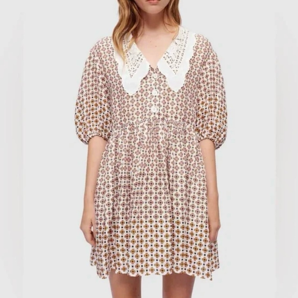 Maje Romelange Geometric Print Linen Dress NWT | Size 42 | Missing Lace Collar